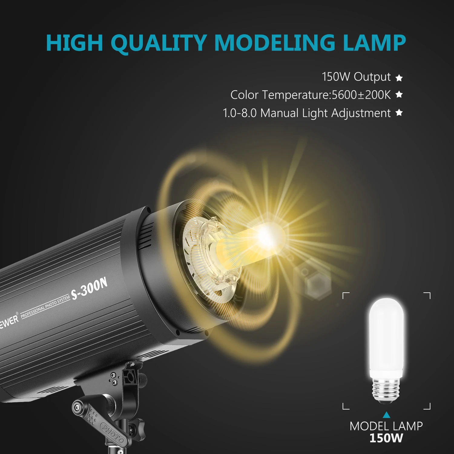 

Neewer S300N Professional Studio Moonlight Strobe Flash Light 300W for Indoor Studio Location Model and Portrait Photography