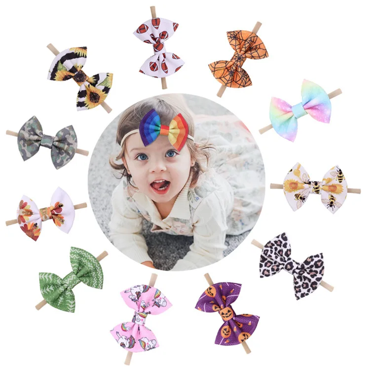 

Wholesale Winter Plaid 4'' Waffle Hair Bow Nylon Headband Halloween Girls Kids Elastic Nylon Headband Hair Tie Hair Accessories