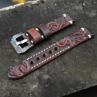 watch band 20mm 22mm vintage leather carved embossed watch straps for panerai watchband with carved buckle engraved clasp