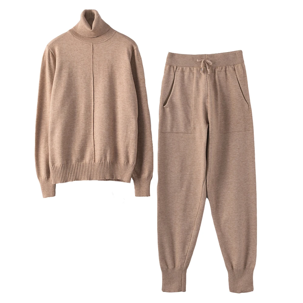 Зимний женский комплект из двух предметов вязаный джемпер и брюки повседневный