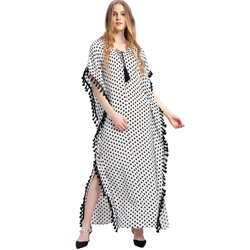 

Donsignet Muslim Dress Middle East Robe Muslim Dot Print Long Dress Dubai Abaya Turkey Islamic Arab Muslim Fashion Dress