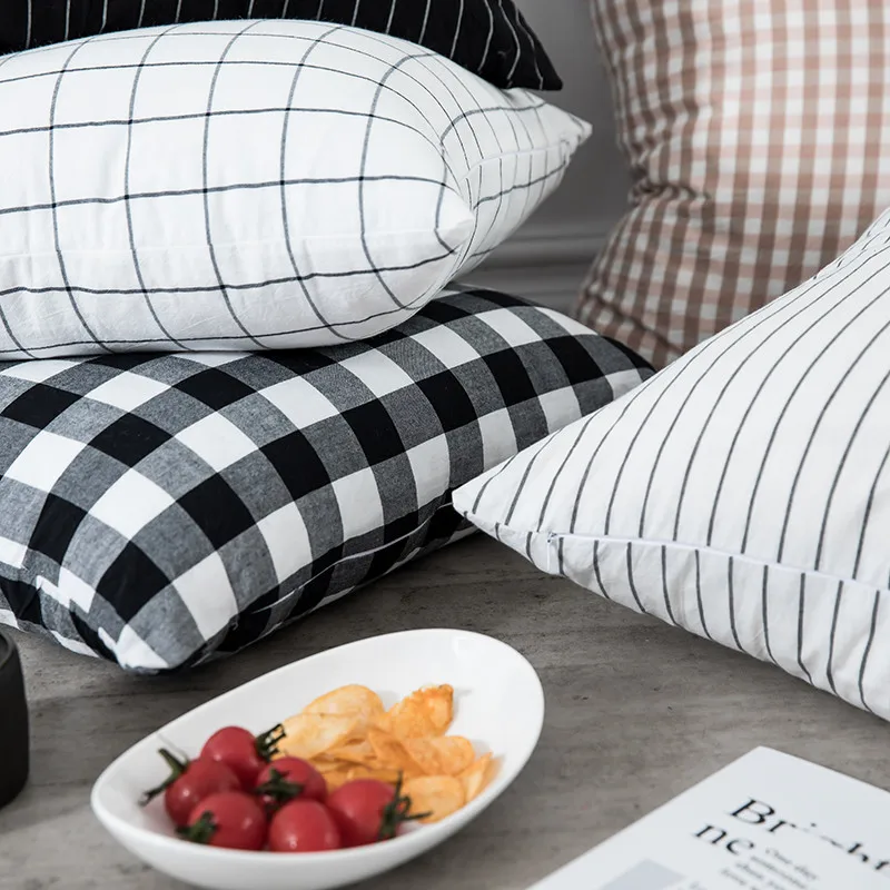 Простой хлопковый Чехол на подушку в скандинавском стиле Ins мягкий чехол клетку и