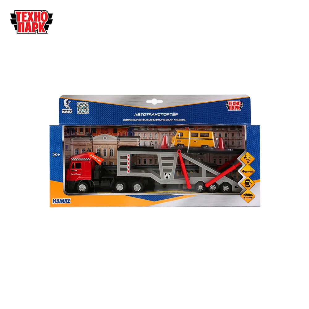 Машина металл ТЕХНОПАРК Камаз автовоз 33см свет+звук открываются двери
