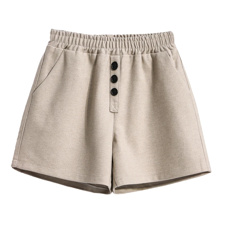 

Шорты женские на пуговицах, уличная одежда с эластичным поясом, сапоги с широкими штанинами, черные Хаки, большие размеры, на осень и зиму