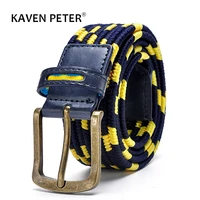 elastic waist belt men with stretch casual golf belt waistband braided style elasticity woven leather belt pin buckle
