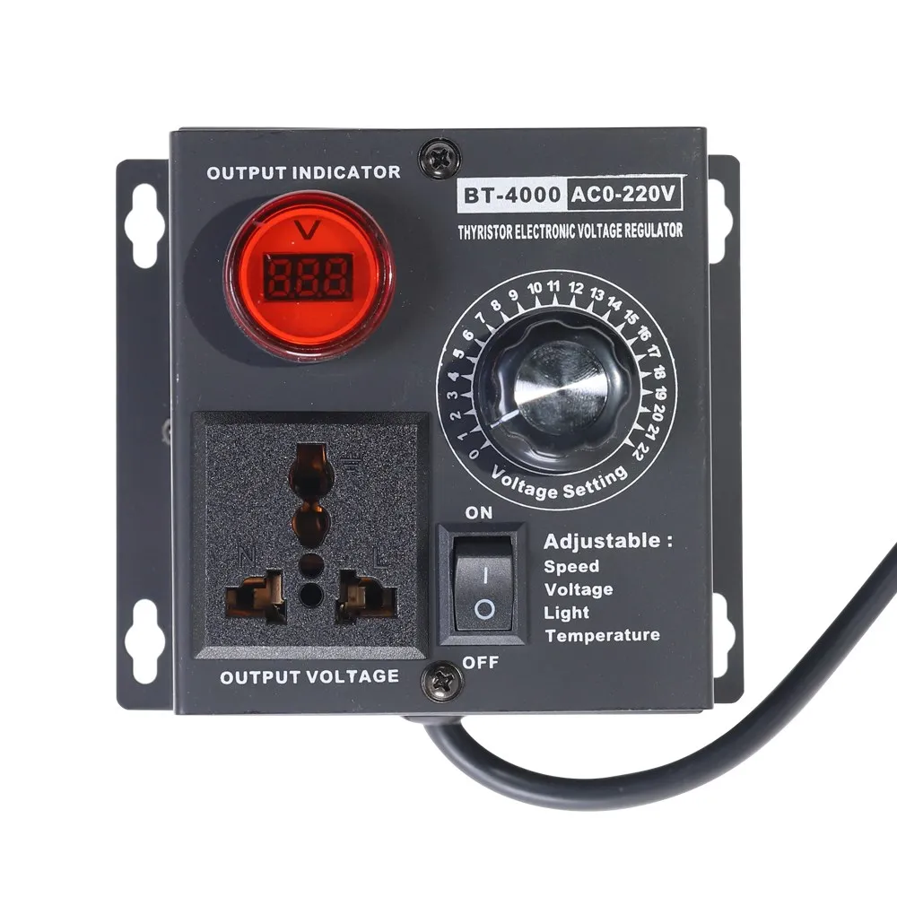 ЕС Plug AC220V 4 кВт SCR Регулируемый светильник с регулируемым напряжением регулятор скорости двигателя