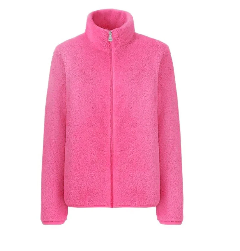 

2021 fall/winter stand-up collar double-sided polar fleece plus velvet thickened zipper cardigan sweater women