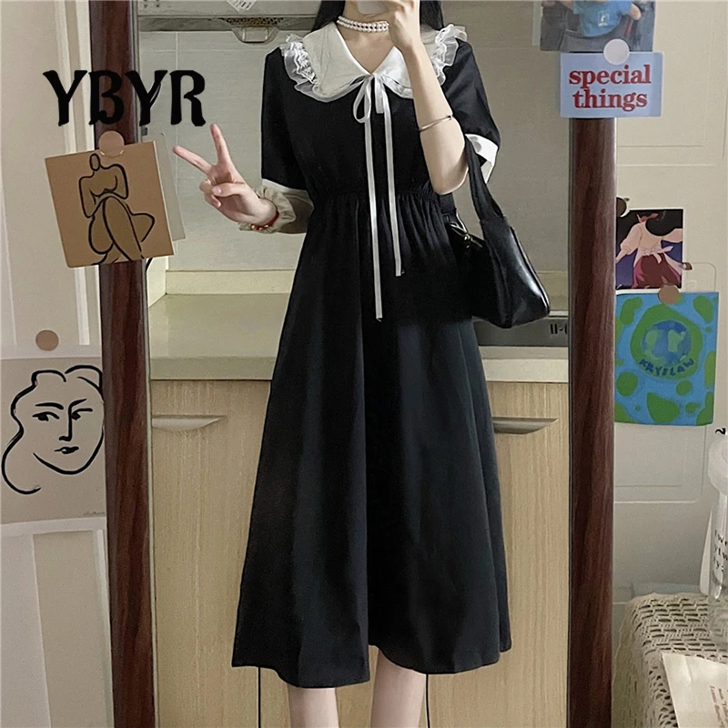 

Cute Lolita Summer Dress Women Elegant Lace Preppy Style Party Dress Short Sleeve Peter Pan Neck Mini Dresses Girls Kawaii 2021