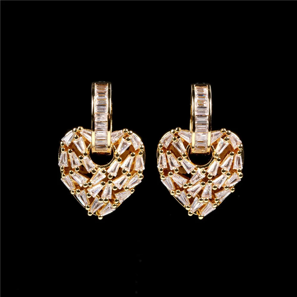 

2021 new fashion micro-inlaid geometric big zircon heart-shaped earrings for women