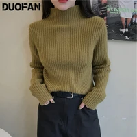 duofan 2021 autumn winter woman half high neck pullover lady slim sweater womens inner black knit sweaters long sleeved top