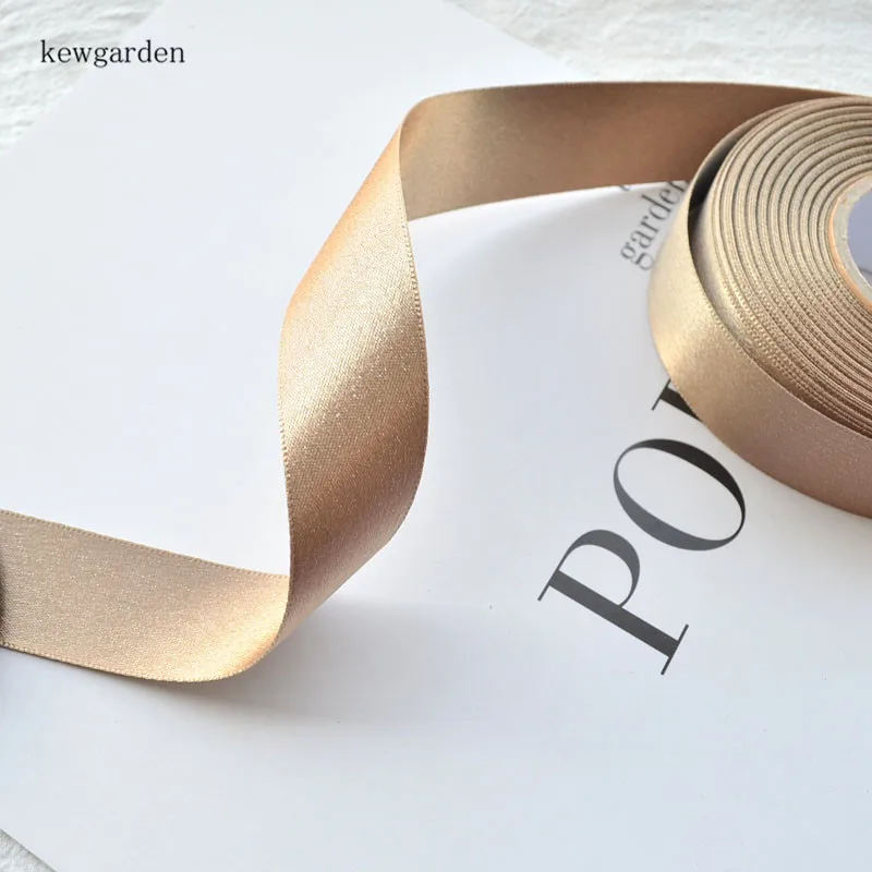 Kewgarden 25 мм " яркий светильник золотые ленты DIY бант аксессуары для волос Saitn ленты ручной работы ленты 5 ярдов