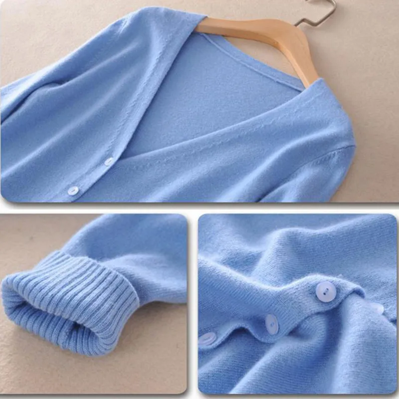 Женский вязаный кардиган однотонный короткий свитер с длинным рукавом