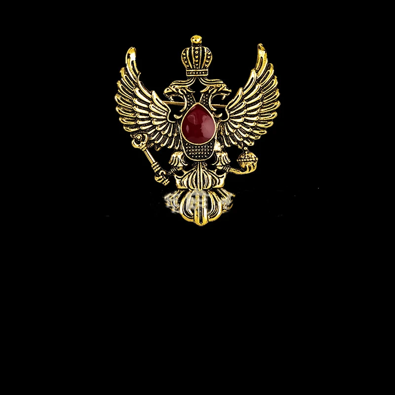 Vintage Russian National Emblem Shape Brooches Antique Gold Color Rhinestone Brooch Women Men Souvenir Gifts Lapel Pins