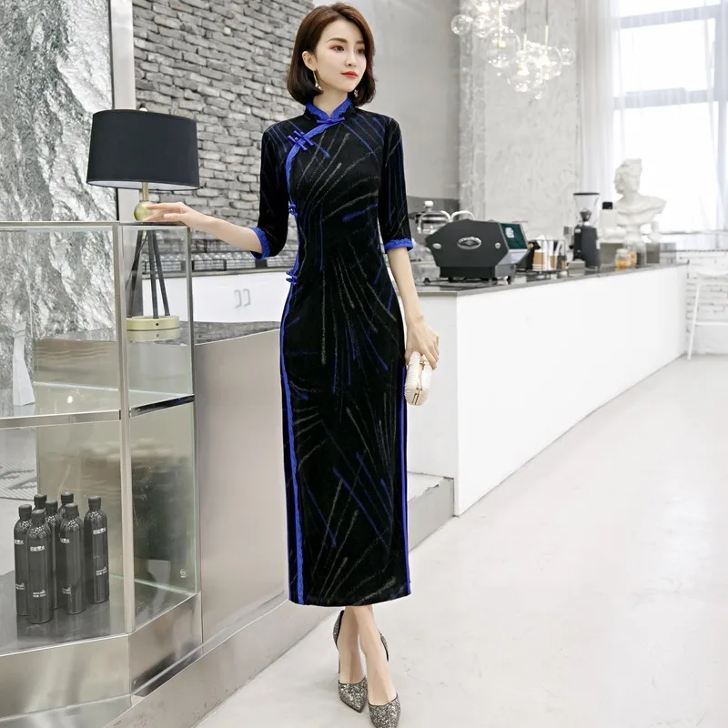 

2020 autumn and winter cheongsam new retro improved cheongsam mid-length cheongsam dress fashion simple improved cheongsam