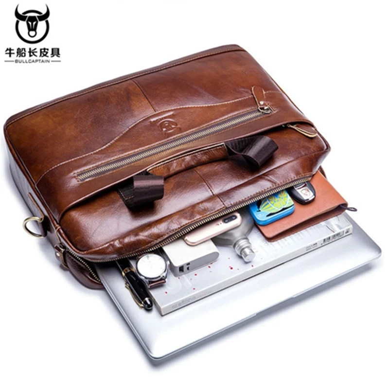 

Men briefcase 100% genuine leather business fashion shoulder bag large space computer bag 14 inch office bag high quality