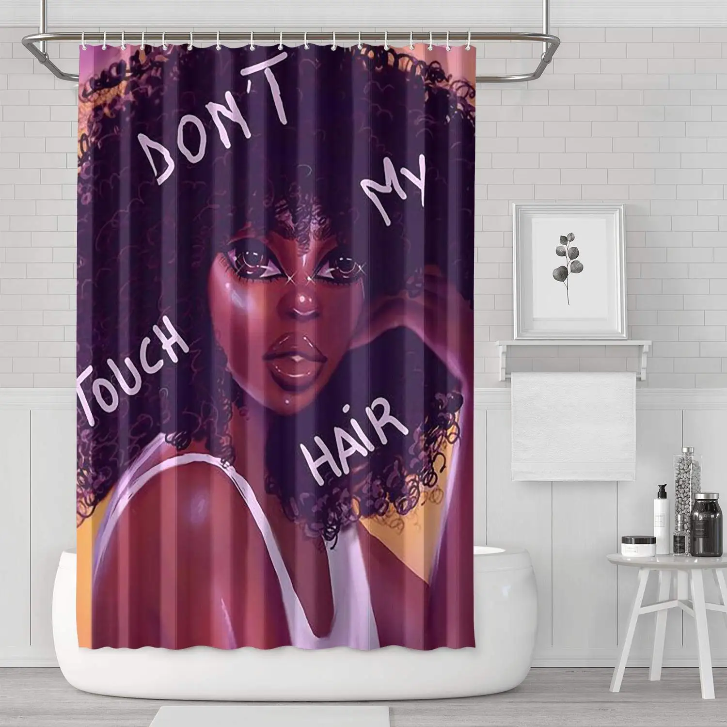 

Африканская рок девочка с фиолетовыми волосами, занавеска для ванной из полиэстера