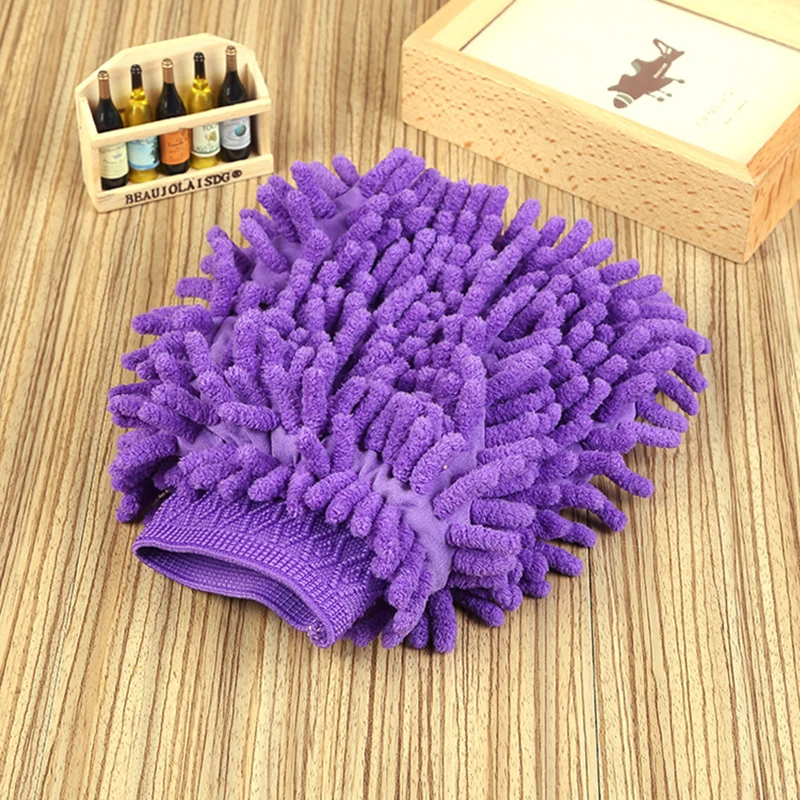 

2 in 1 Ultrafine Fiber Chenille Microfiber Car Wash Glove Mitt Soft Mesh backing no scratch for Car Wash and Clean Color Random