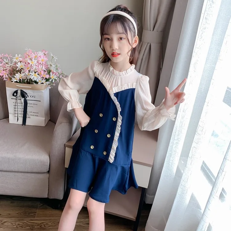 

Платье для девочек, элегантное платье принцессы, осенние детские платья на пуговицах с длинным рукавом для девочек 2020, одежда для девочек 3, 4...