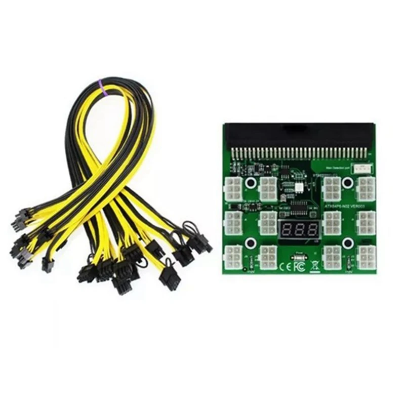 

Power Module Breakout Board Kits with 12Pcs 6Pin to 8Pin (6+2)Pin Power Cable for HP 1200W 750W PSU GPU Mining Ethereum