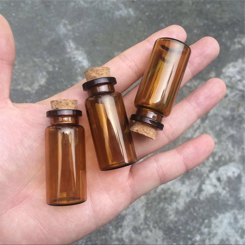 

50Pcs/lot 10ML Mini Glass Bottles with Cork Crafts Jars Brown Glass Bottle DIY Decoration Cute Glass Empty Vials Tiny Jars