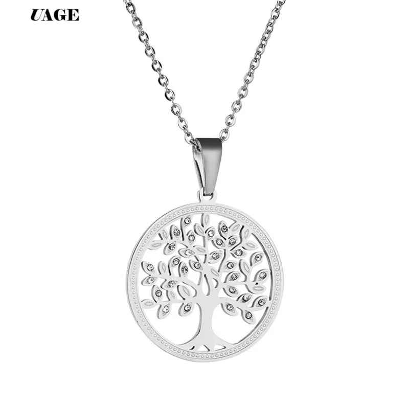 UAGE горячее Дерево жизни кристалл круглый маленький кулон ожерелье Золото