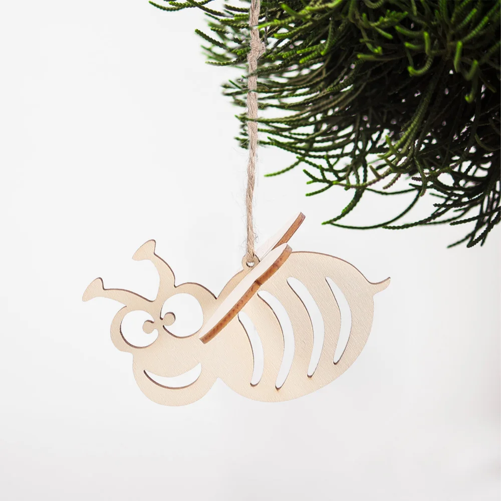

20pcs Bee Hanging Decors Wooden Pendants Creative Hollow-out Wooden Pendants
