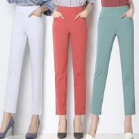 womens suit pants 2022 spring summer elegant high waist solid pockets buttons office lady work wear bottoms female trousers