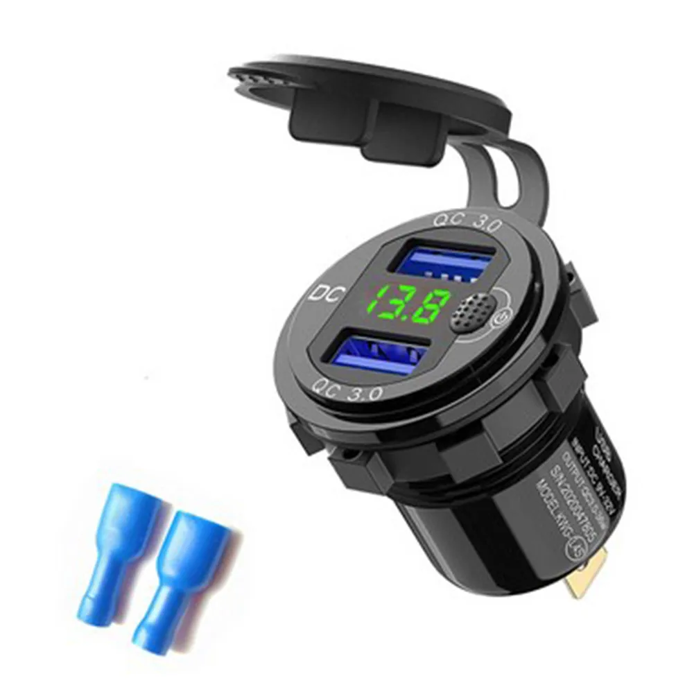 

Car Dual USB Car Charger Digital Fast Charger Green LED LED Display Outlet