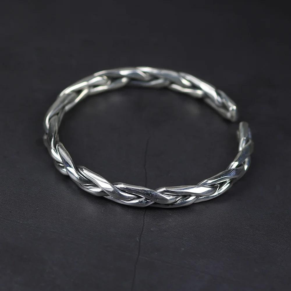 Винтажный гарантированный цельный Плетеный витой браслет из стерлингового