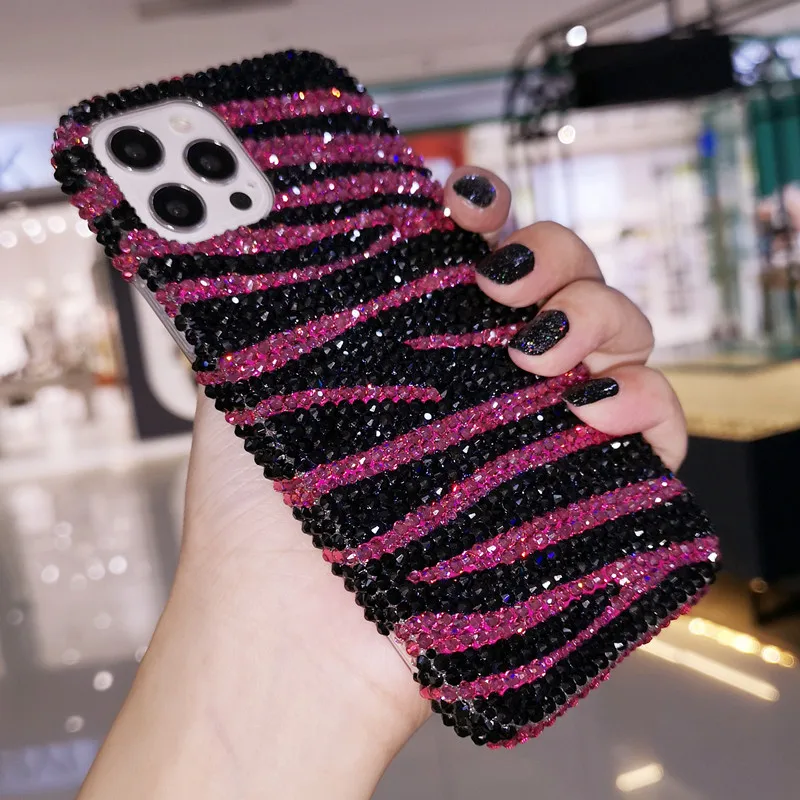 

13/12/11 Pro Max Handmade Case 3D Zebra Pattern Phone Cover for iPhone XS MAX/XR Bing Crystal Diamond 8/7plus Girl Gift Bracelet
