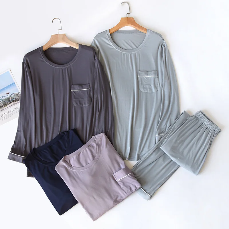 Fdfklak Modal Long Sleeve Pajamas For Men Lounge Sleepwear Set Loungewear 2022 Spring Autumn New Male Homewear Home Clothes