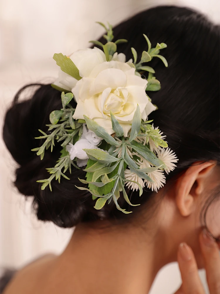 Белые свадебные гребни для волос Boho деревенские цветочные невесты зеленые