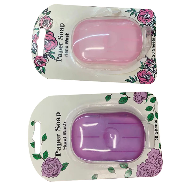 

20pcs/1box 6*4cm Mini Disposable Soap Paper Portable Hand Washing Box Scented Slice Sheets Random Color Travel Soap Dishes