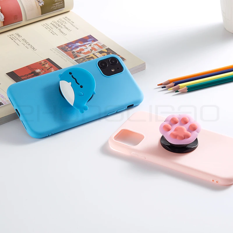 3D Silicone Cartoon Holder Candy Colors Case for Apple IPhone 11 Pro Max 10 X Xs Xr 7 8 6s 6 Plus 5se Cute Stand Phone Cover |
