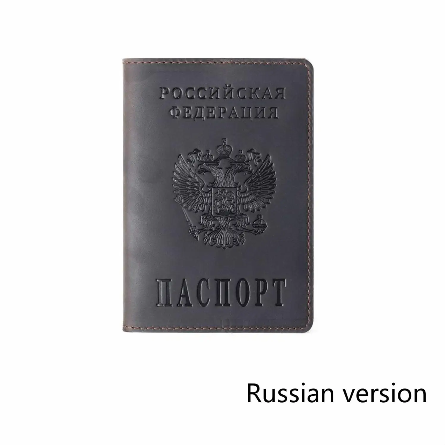 Coffee Russia Винтажная натуральная Crazy Horse Натуральная кожа герб России логотип Обложка для паспорта держатель для карт бизнес двуязычный чехол для паспорта - Цвет: Coffee Russia