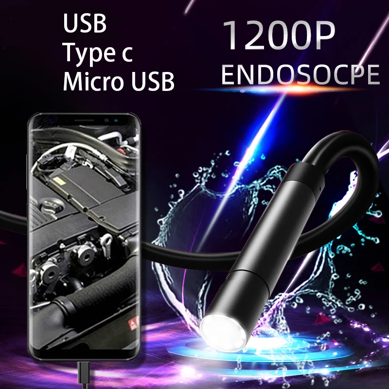 Эндоскоп автомобильный 1200P HD Type c Гибкая мини-камера для телефона Android |