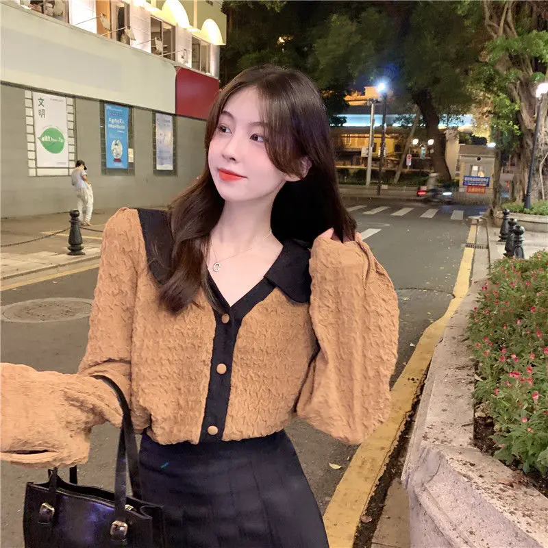 Женские рубашки в стиле пэчворк Осенние однобортные универсальные элегантные