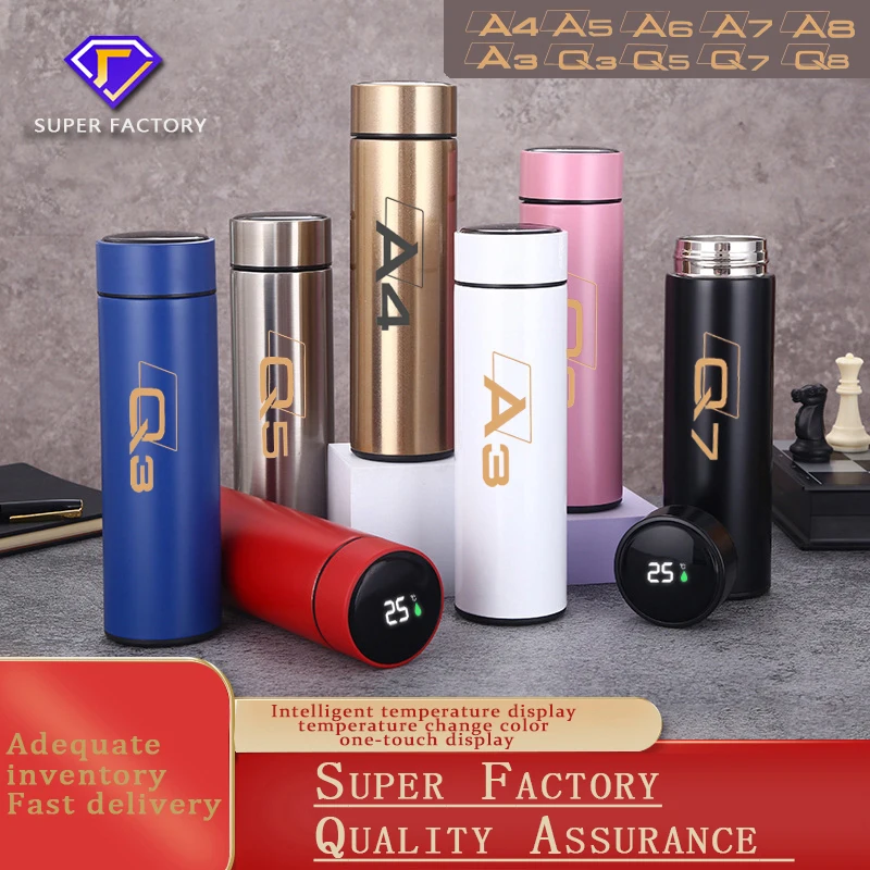 

Smart 304 Stainless Steel Vacuum Water Cup Temperature Display Cup Business Gift in-Car Thermos For AUDI A3 A4 A5 A6 A7 A8 Q5