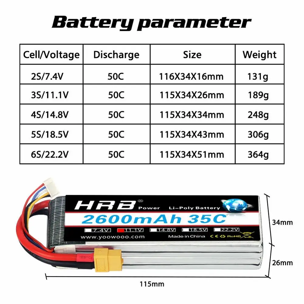 аккумулятор hrb lipo 3s 4s 6s 111 v 2600 мач rc batte35c xt60 ec2 ра
