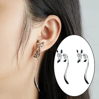 2021 drop earrings for women cute little fox rose gold color earrings black enamel animal hyperbole tai fashion jewelry best