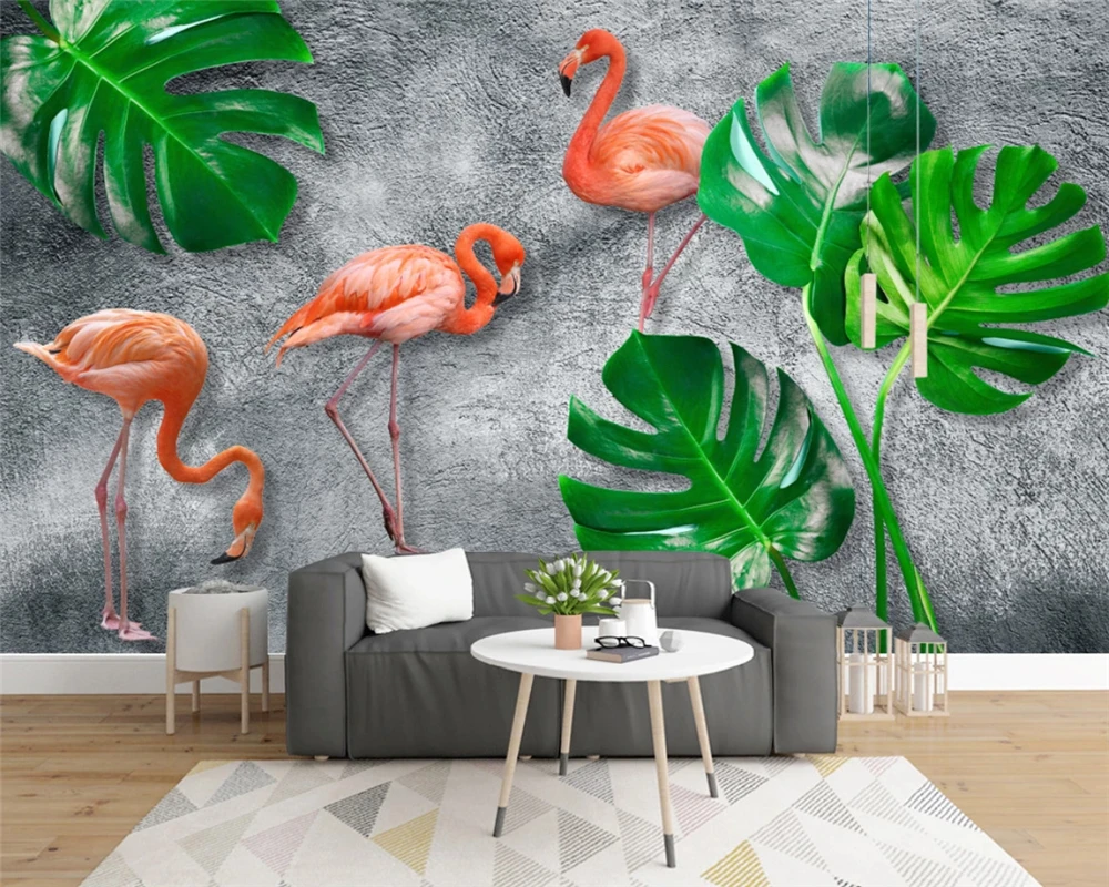 Beibehang Новый скандинавский свежий тропический лес банан лист Фламинго панно фон