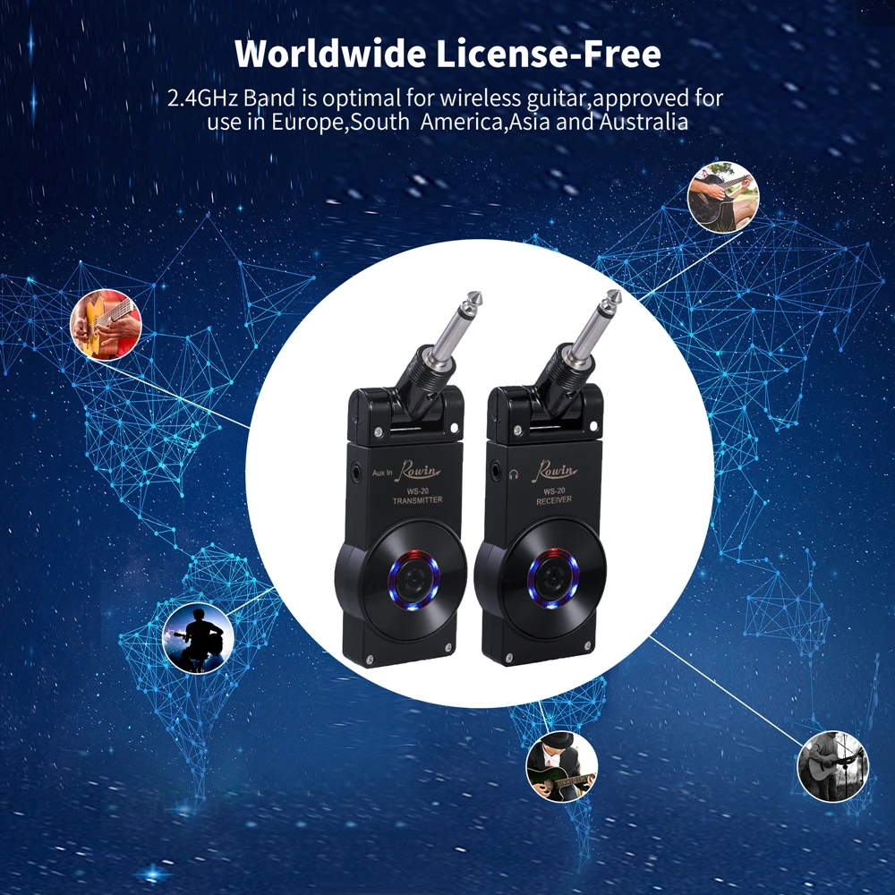Rowin WS-20 2,4G Беспроводная гитарная система перезаряжаемая литиевая батарея передатчик приемник 30 метров дальность передачи 4 цвета