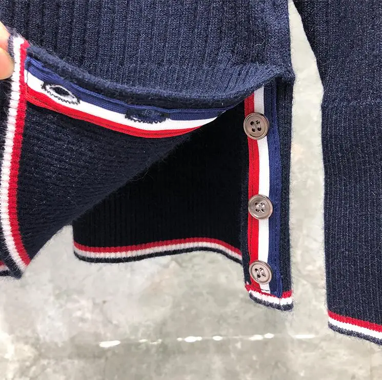 

2021 Fashion TB THOM Brand Sweaters Men Loose Spliced O-Neck Pullovers Clothing Patchwork Wool Retro Winter Casual Coat