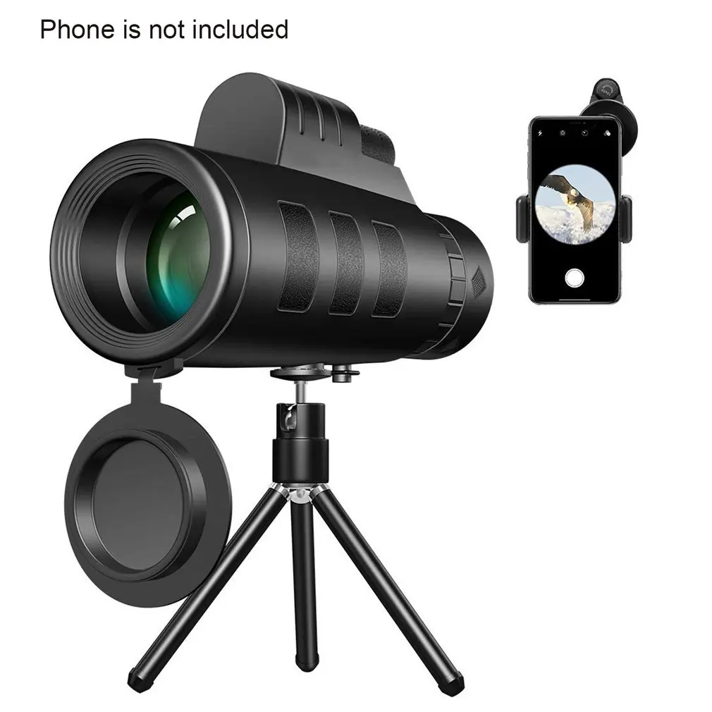 

40X60 Zoom Monocular Telescope Scope for Smartphone Camera Outdoor Camping Hiking with Compass Phone Clip Tripod