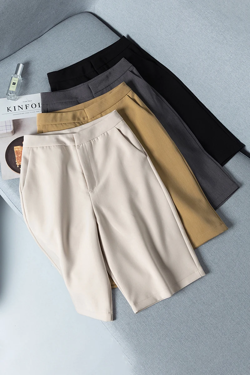 

Suit pant women's summer 2021 new high waist tooling shorts Hong Kong Style loose straight pants wide leg casual pants