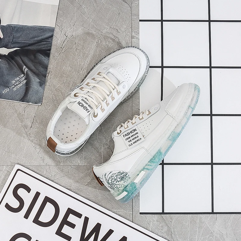 

Striped Patchwork Skateboard Shoes Men Solid Colors Light Comfort PU White Shoes Casual Street All-Match Sneakers Fast Shipping