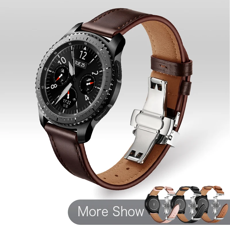 

Ремешок кожаный для часов Samsung Galaxy Watch 3 45 мм Gear S3, браслет с пряжкой-бабочкой для Huawei GT 2 46 мм Amazfit GTR