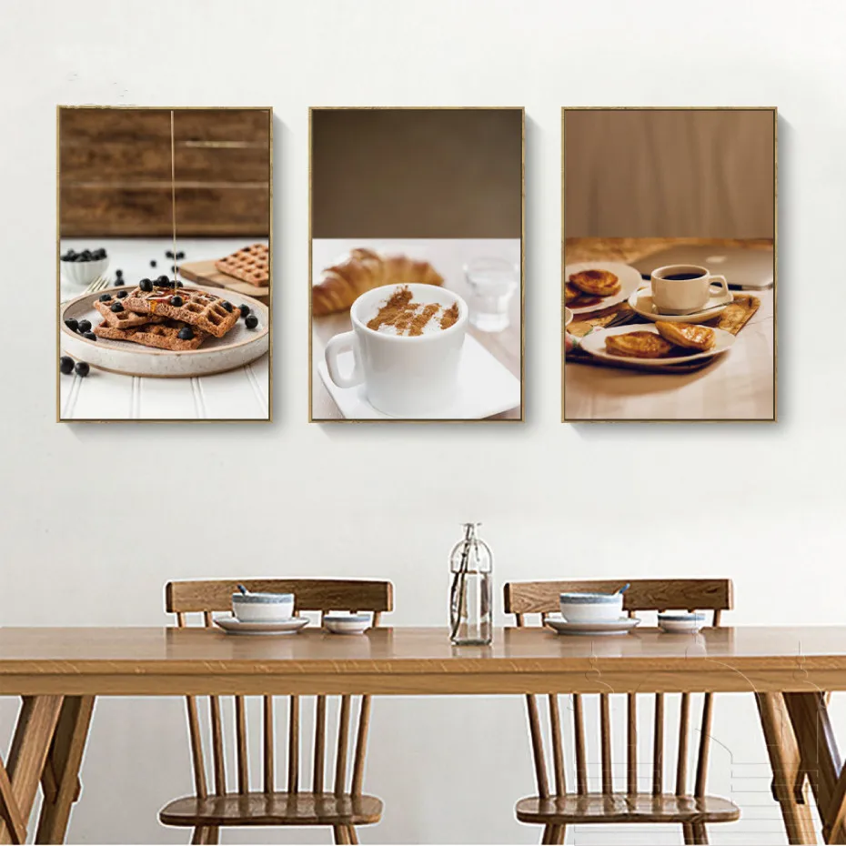 Современные Фото Еда напиток вафельный Кофе черники печать плакатов Wall Art Холст