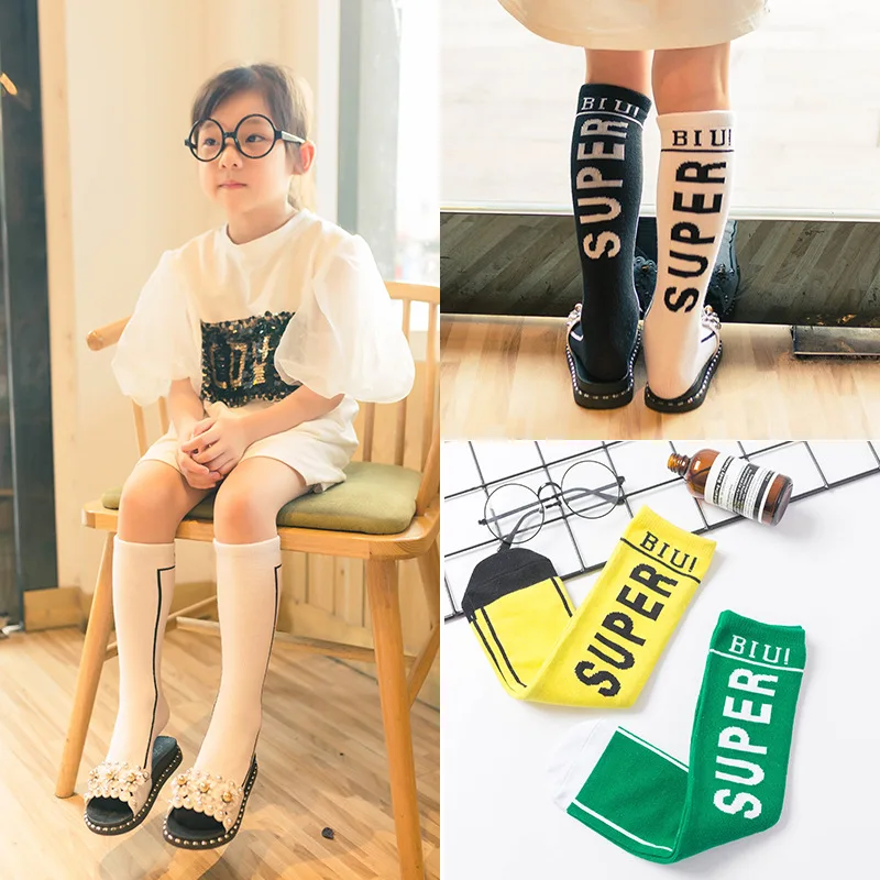 Girls Boys Knee High Socks Kids Children's South Korean Letters Super Fashion Cotton Baby Infantil Leg Warmers Booties | Детская