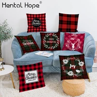 merry christmas decorative cushion cover red plaid plush throw pillow cover home decor living room square pillowcase
